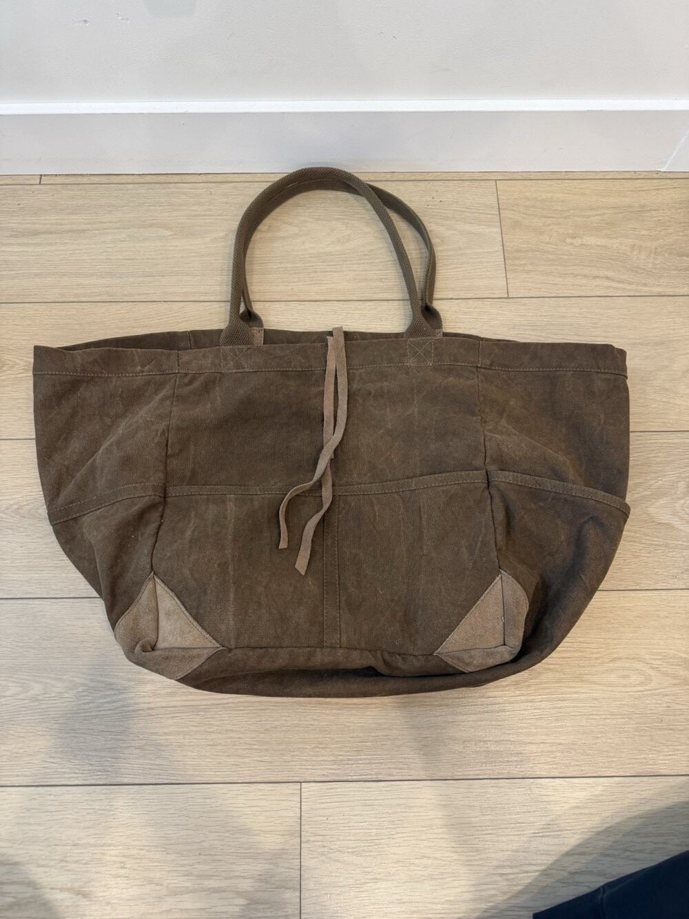 Free People Overnight Distressed Faded Brown Bag Duffel Canvas Pockets Leather